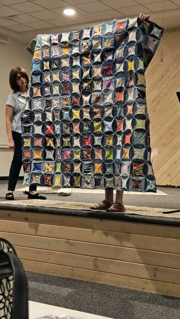 Quilted denim and fabric art display